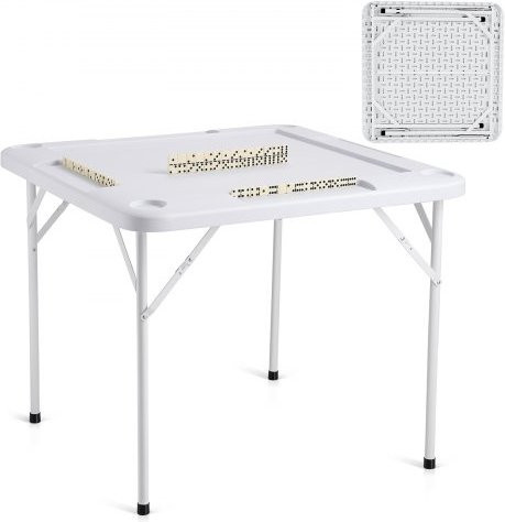 VEVOR Mahjong- und Domino-Tisch in Weiß, zusammenklappbarer Kartentisch für 4 Spieler mit 4 Getränkehaltern, 4 Chip-Fächern und 1 Satz Dominosteinen, B/B/H: 89,9 x 89,9 x 75 cm - Bild 1