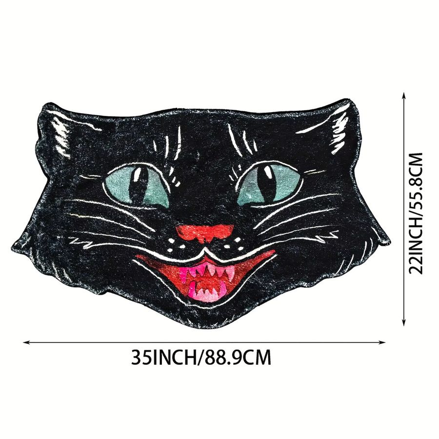 VIKAMA Teppich mit Cartoon Schwarz Katze Kopf Design als kreative Fußmatte für Wohnzimmer, Schlafzimmer oder Badezimmer in Schwarz - Bild 2
