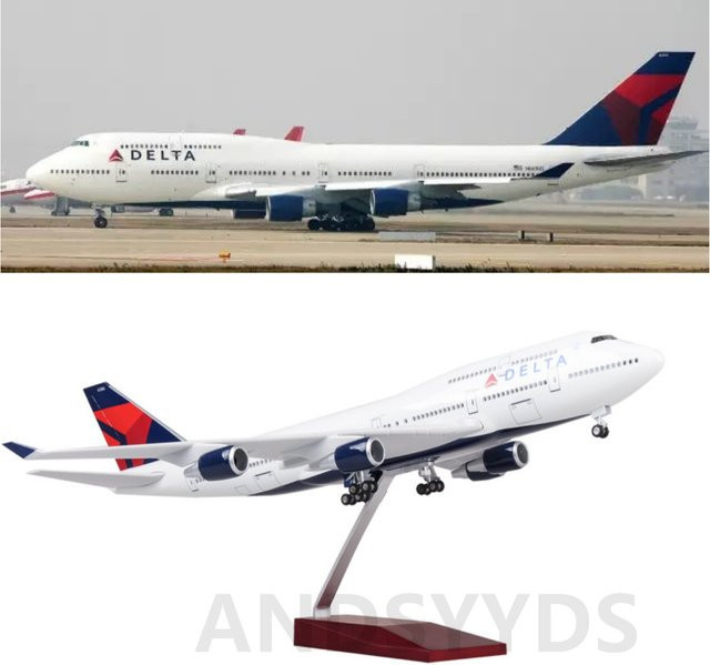 ZOCO Delta Air Lines 747 B747 Flugzeugmodell, 1:150, LED-Licht, Druckguss - Bild 1