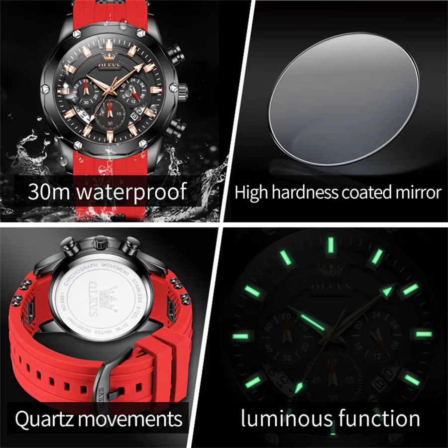 OELVS Chronograph, Quarz, Silikonarmband, Schwarz, Herren - Bild 5