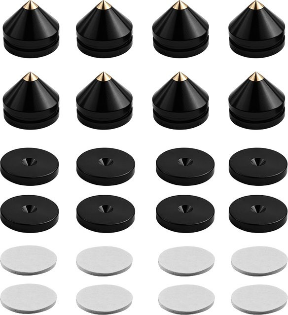 YYTCG Lautsprecher-Spikes Set aus Kupferlegierung mit 8 höhenverstellbaren Füßen und 16 Klebepads in Gold oder Silber - Bild 1
