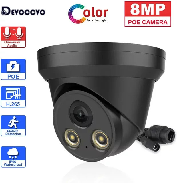 Devoccvo 8MP IP-Dome-Kamera mit 10-Kanal PoE NVR, 4K CCTV Sicherheitskamera in Schwarz, PoE, IR-Farb-Nachtsicht und Audio, Plug & Play - Bild 1