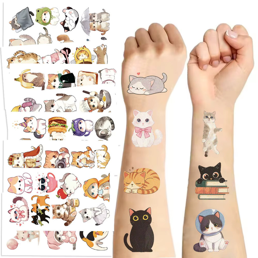 ZAGAN Katzen-Tattoo-Aufkleber, 10-teiliges Set, Kawaii Cartoon-Tier - Bild 1