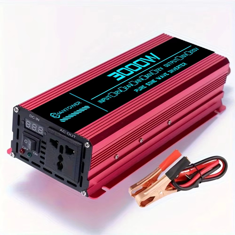 ZELMT Reiner Sinus-Wechselrichter 12V auf 220V DC zu AC 1600W 3000W Tragbarer Stromwandler in Rot - Bild 4