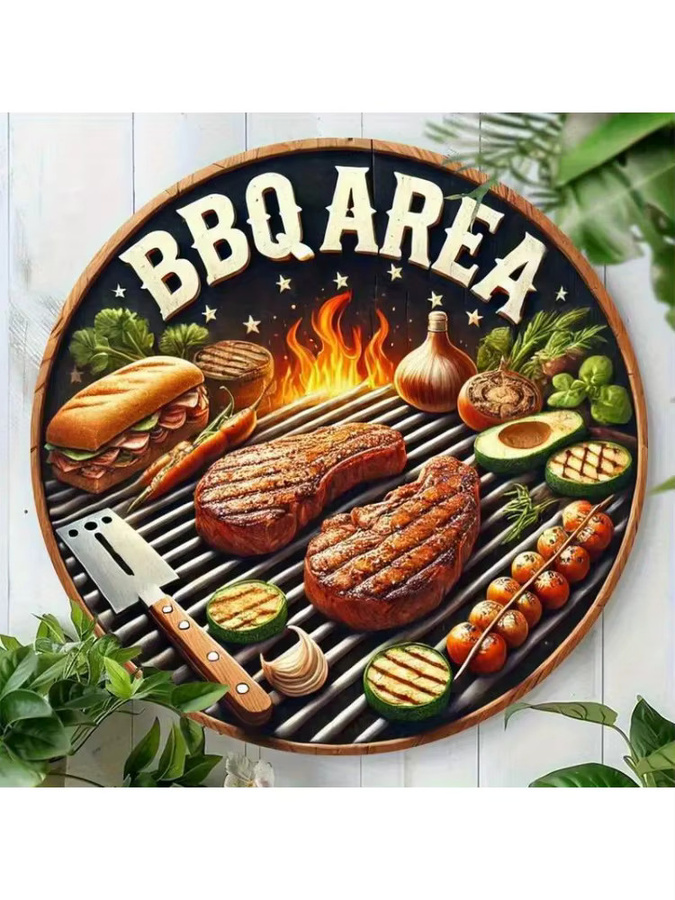 CIFBUY Rustikales BBQ Wandkunstwerk aus Aluminium, rundes Metallschild in Multicolour für Küche, Garten und Café - Bild 4
