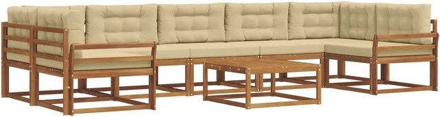 vidaXL Outdoor-Sofagarnitur L-Form aus Akazienholz mit 8 Kissen in Natur und Beige - Bild 1