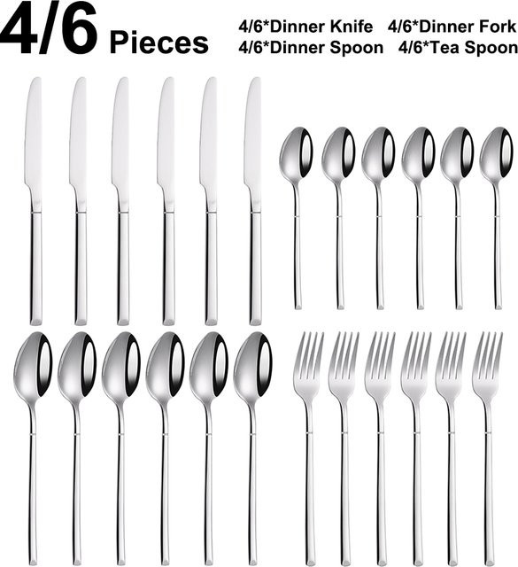 TD HOME Besteckset aus Edelstahl in Silber, poliertes Essbesteck Set mit Messer, Gabel, Löffel und Teelöffel - Bild 1