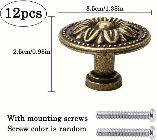 WTEMPO 12er Set Schrankgriffe und Schubladenknöpfe im Vintage-Landhausstil aus Zinklegierung, Bronze, B/H: 2,5 x 3,5 cm - Bild 1