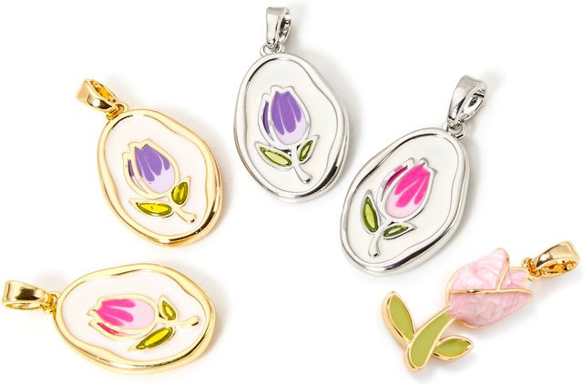 8seasons Anhänger, Messing, Gold, Tulpe Blume, Emaille, Damen - Bild 1