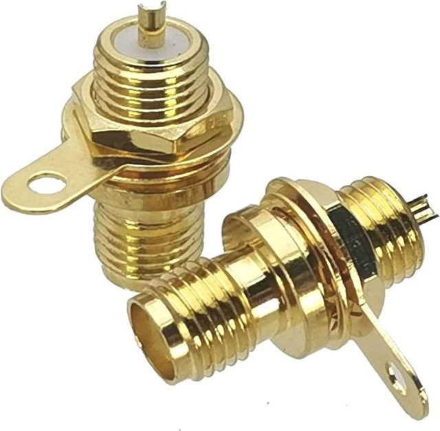 FRHY 2 Stück gerade Lötanschlüsse mit SMA-Buchse in Gold für Schalttafelmontage und HF-Koaxialkabelanwendungen - Bild 1