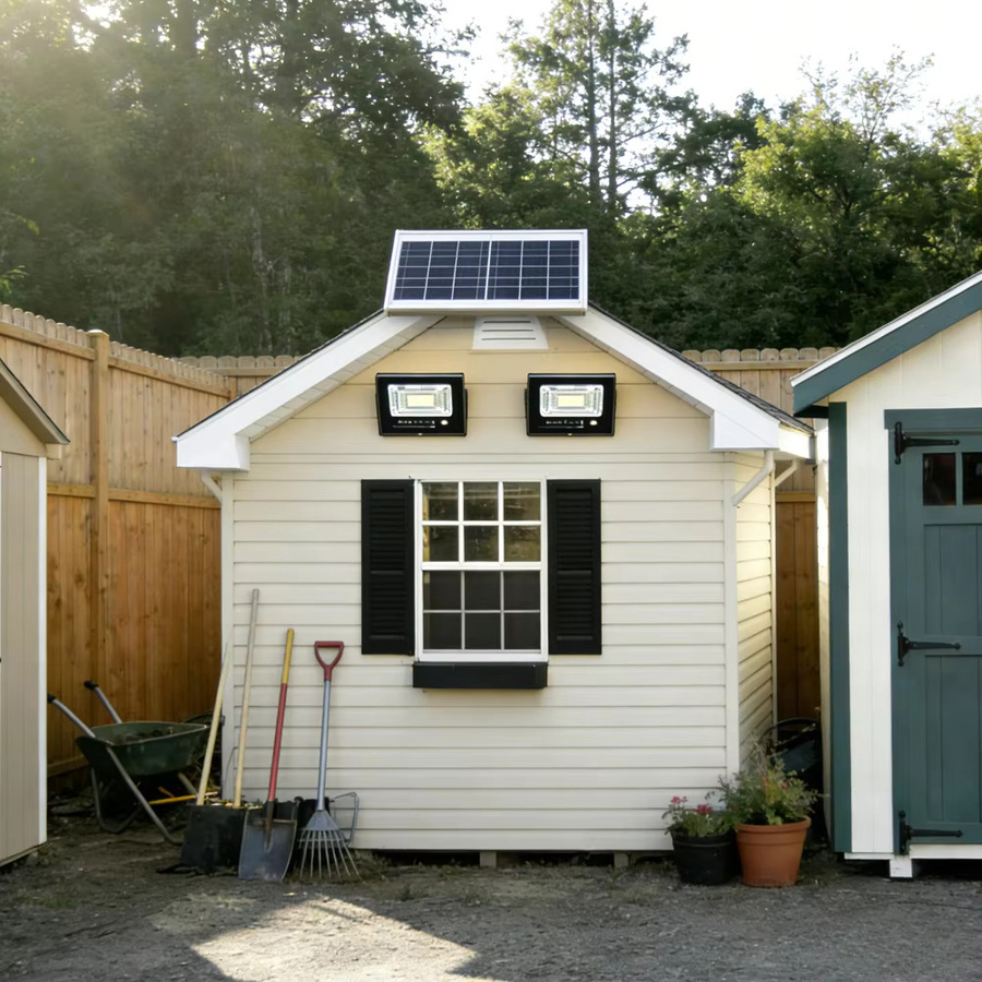 YQCHEZI Solarleuchte für den Außenbereich mit 12000/8000mAh Akku, 2-Kopf-Solarlampe in Schwarz, wasserdichte Gartenwandleuchte mit Aluminium-Solarpanel und modernem Design - Bild 6