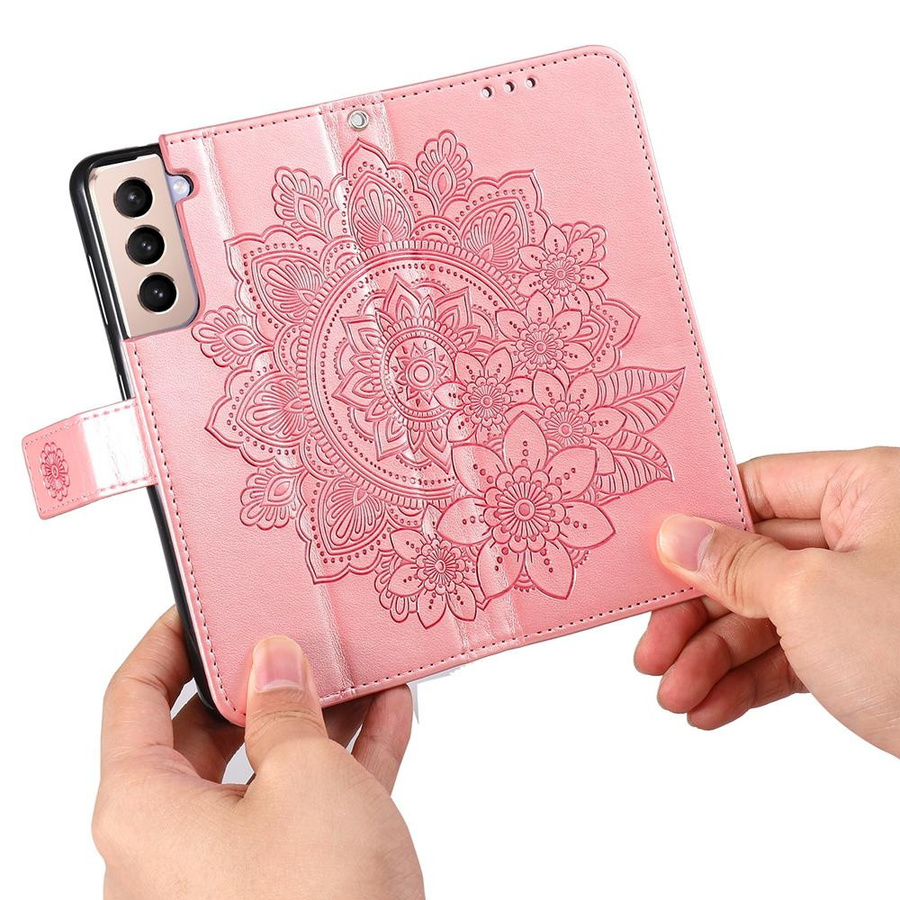 JJ-Ngup Handyhülle aus Leder mit Blumen- und Blättermuster für Samsung Galaxy S22 Ultra S21 Plus S20 FE 5G S10 in Pink - Bild 4