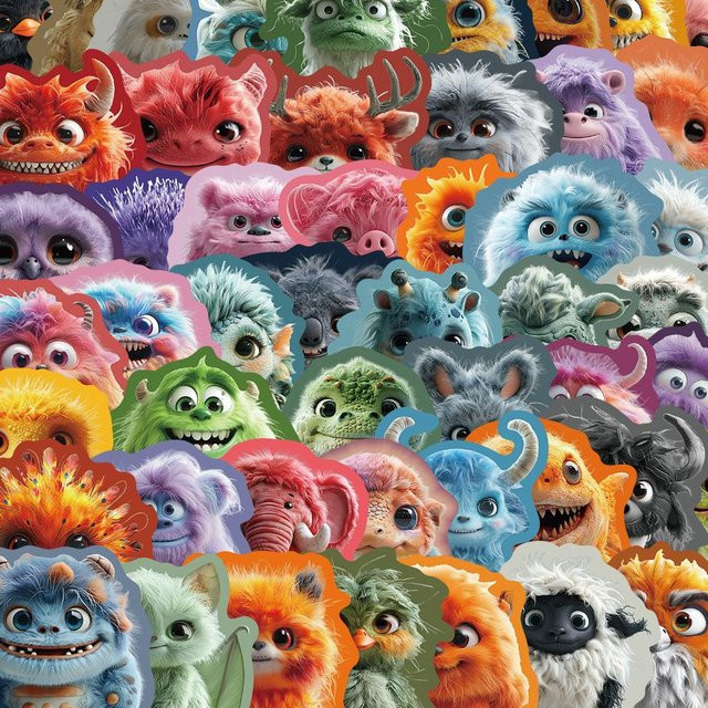 50 Stück Wasserdichte Cartoon Plüschmonster Aufkleber von Binchi Outdoor Product in Mehrfarbig für Notizbücher und Koffer - Bild 1