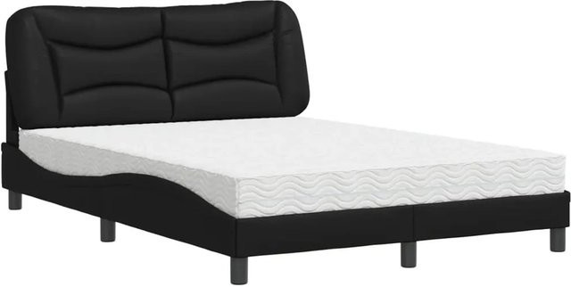 vidaXL Bett mit Matratze in Schwarz aus Kunstleder und Kiefernholz - Bild 1