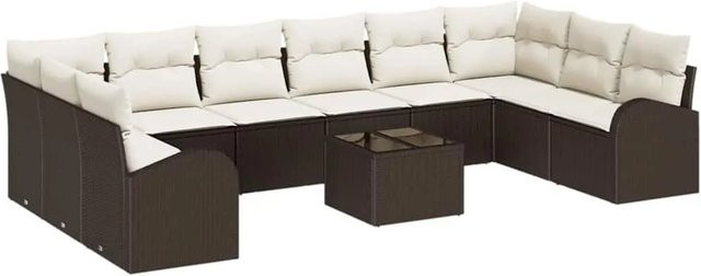 vidaXL Sofa Set aus Poly-Rattan in Braun und Beige mit 11-teiligem Set inklusive Kissen und Tisch im U-Shape Design - Bild 1