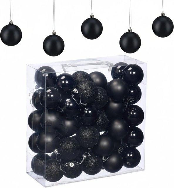 Relaxdays Weihnachtskugeln im 50er Set aus Kunststoff in Schwarz, bruchsicher, Durchmesser: 7 cm - Bild 1