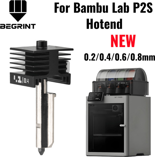 Bambu Lab Ersatz-Hotend aus gehärtetem Stahl für P2S 3D-Drucker mit Düsenoptionen 0,2 mm, 0,4 mm, 0,6 mm und 0,8 mm - Bild 1