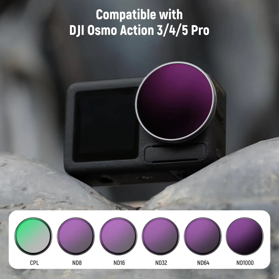 DJI Filterset für Osmo Action 3, 4 und 5 Pro mit UV, CPL sowie ND8, ND16, ND32, ND64 Filtern aus optischem Glas und Aluminiumlegierungsrahmen - Bild 2