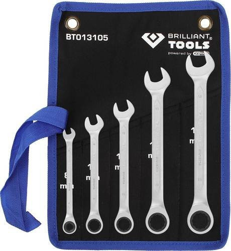 Brilliant Tools BT013105 Ring-Ratschenschlüssel-Satz aus Chrom-Vanadium-Stahl in Silber, Schlüsselweite metrisch 8 - 53mm - Bild 1