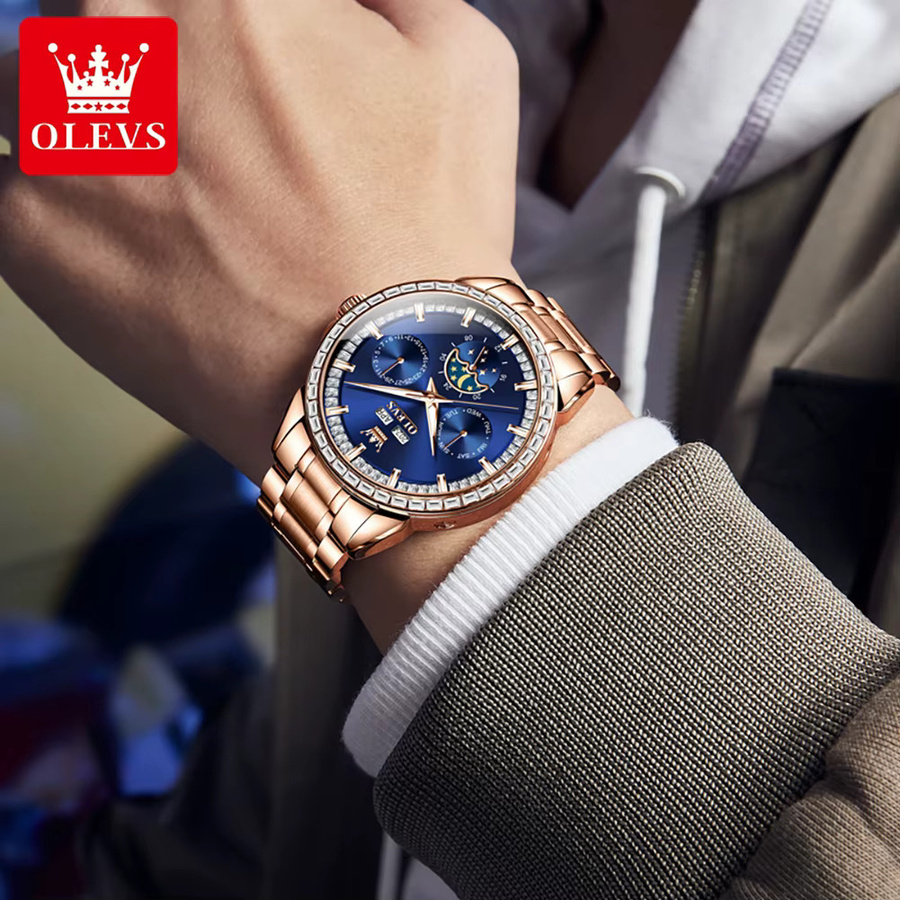 OLEVS Armbanduhr, Automatik, Edelstahl, Bicolor, Roségold, Blau, Herren - Bild 4