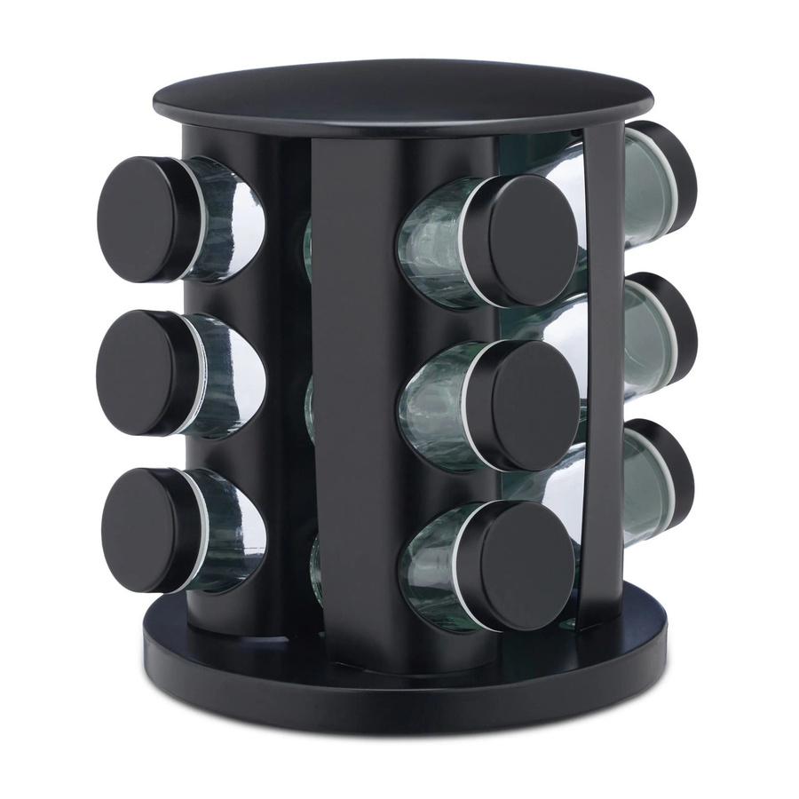 Relaxdays Gewürzkarussell aus Edelstahl mit 12 Gläsern, Schwarz, Drehbar, Breite: 22 cm, Tiefe: 19 cm - Bild 2