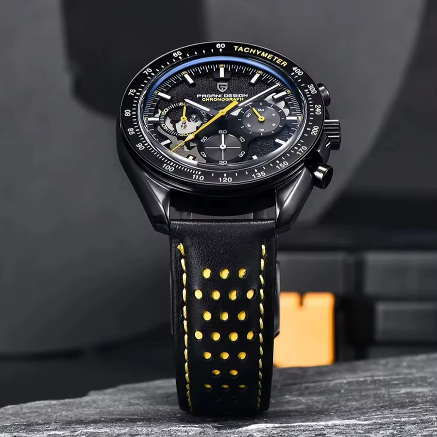 PAGANI DESIGN Chronograph, Quarz, Edelstahl, Leder, Schwarz, Herren - Bild 3