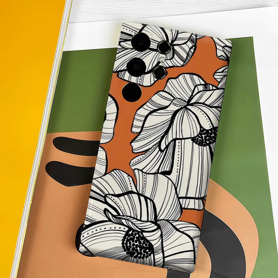 Aurbe Handyhülle für Samsung Galaxy S26 S25 S24 S23 Ultra Plus Hardcase mit orangefarbenen Blumen und doppellagigem Schutz - Bild 4