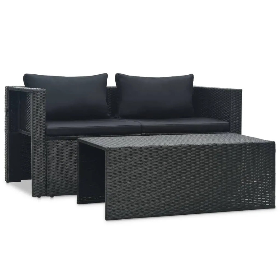 vidaXL 6-tlg Garten-Lounge-Set aus Poly Rattan mit Auflagen in Schwarz - Bild 2