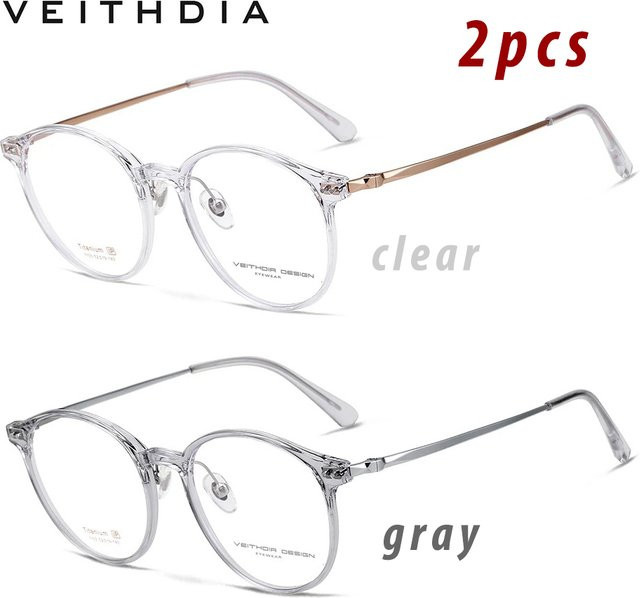 VEITHDIA VD7103 Korrekturbrille, Rund, Titan, Vollrand, Unisex, Blaulichtfilter - Bild 1