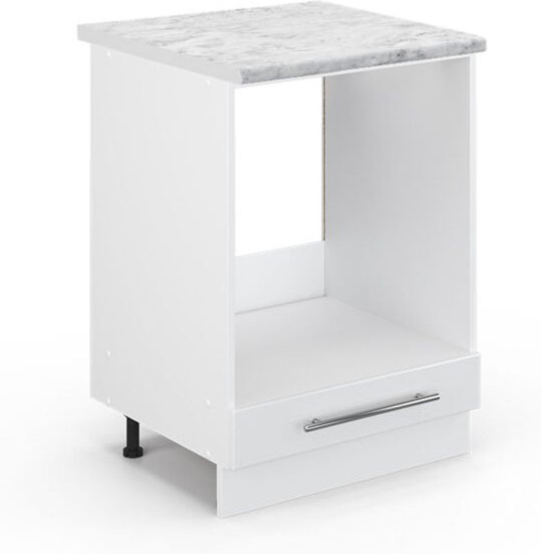 Vicco Herdbauschrank Fame-Line Unterschrank in Weiß Hochglanz mit Marmor-Optik, Breite: 60 cm, Höhe: 82 cm, Tiefe: 60 cm - Bild 1