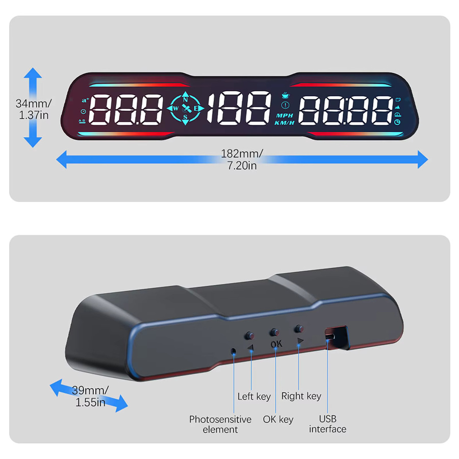 MAIMEIMI G19 Head Up Display Auto HUD mit GPS und Beidou Navigationsunterstützung, LCD Digital Instrument in Schwarz - Bild 3