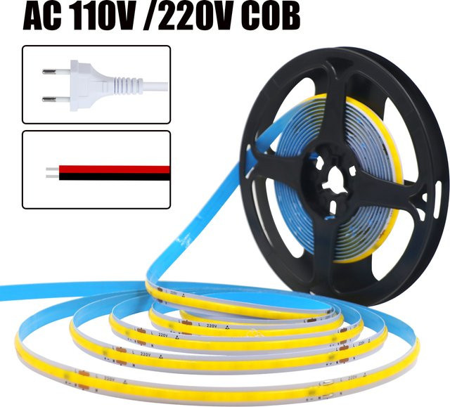 HEGEHE COB LED-Streifen mit 240 LEDs/m, weißes Licht, AC 220V Netzbetrieb, flexibles LED-Lichtband für die Heimdekoration - Bild 1