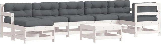 vidaXL 8-tlg Garten-Lounge-Set aus Kiefernholz in Weiß und Anthrazit mit Polsterkissen und L-Form - Bild 1