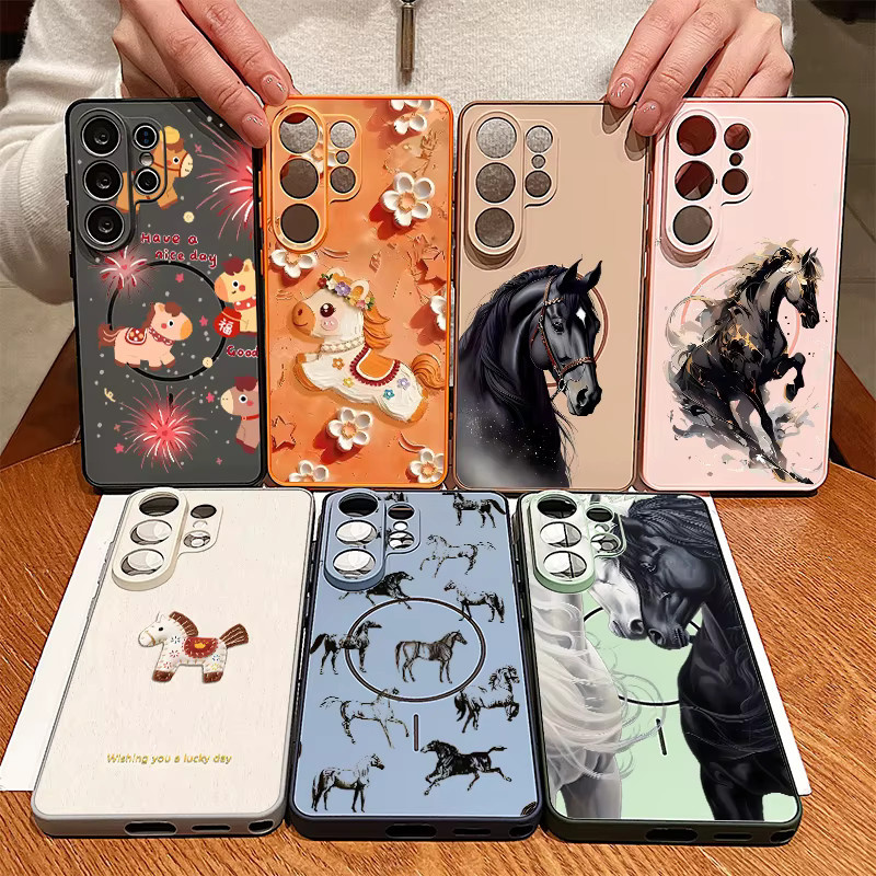 Magnetische Handyhülle mit Cartoon-Pferdemuster für Samsung Galaxy S26 S25 Ultra S24 S23 FE A57 A17 A56 A37 A16 A55 A54 A36 A35 in Gold - Bild 3
