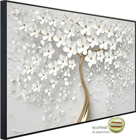 papermoon EcoHeat Infrarotheizung Blumen Weiss Gold mit Matt-Effekt und App-Steuerung - Bild 1
