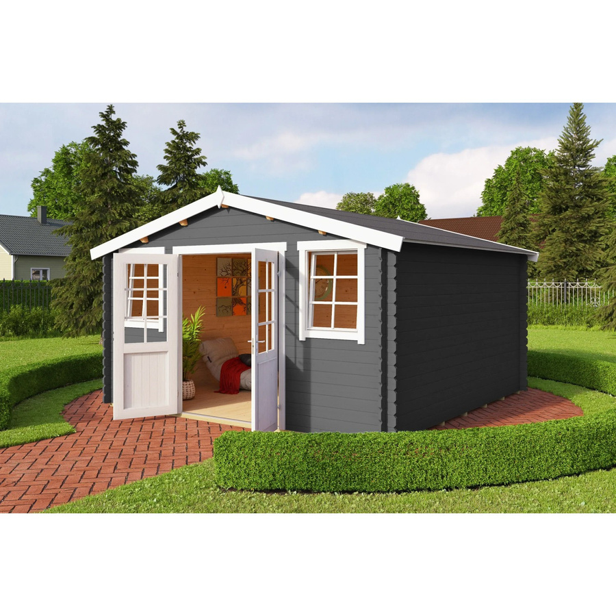 Lasita Gartenhaus Wels 4 aus Fichtenholz mit Satteldach in Carbongrau, B/H/T: 390 x 245,1 x 390 cm - Bild 2