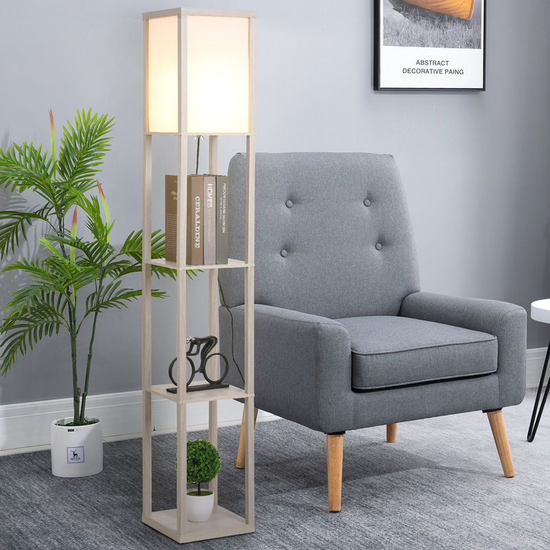 HOMCOM Stehleuchte mit 3 Regalen in Eiche und Weiß, B/T/H: 26 x 26 x 160 cm - Bild 2