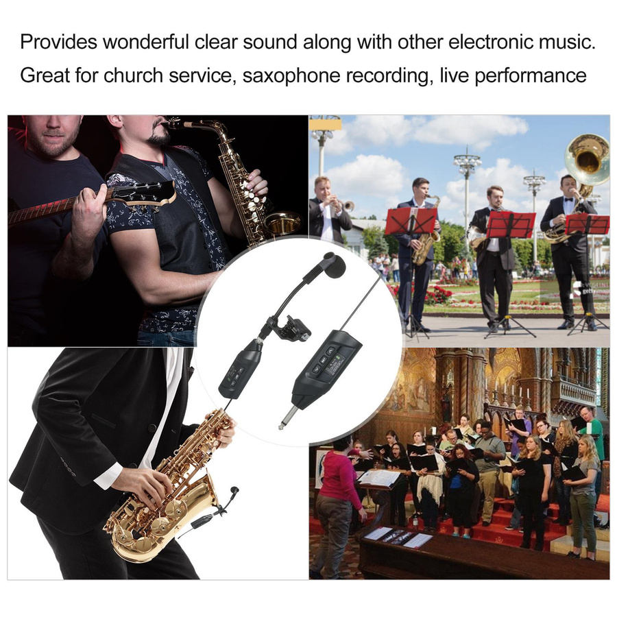 Baomic UHF Wireless Mikrofonsystem für Saxophon mit TFT Digital Display und Ansteckmikrofon in Schwarz - Bild 2
