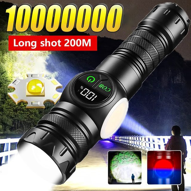 Mikenoon Taktische LED-Taschenlampe mit USB-Aufladung, Magnet und COB-Seitenlicht in Schwarz - Bild 1