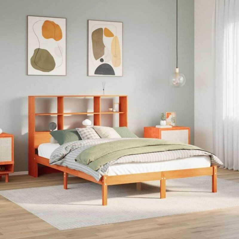 Massivholzbett aus Kiefer mit Regal von VIDAXL in Braun, B/T/H: 120 x 200 cm - Bild 1