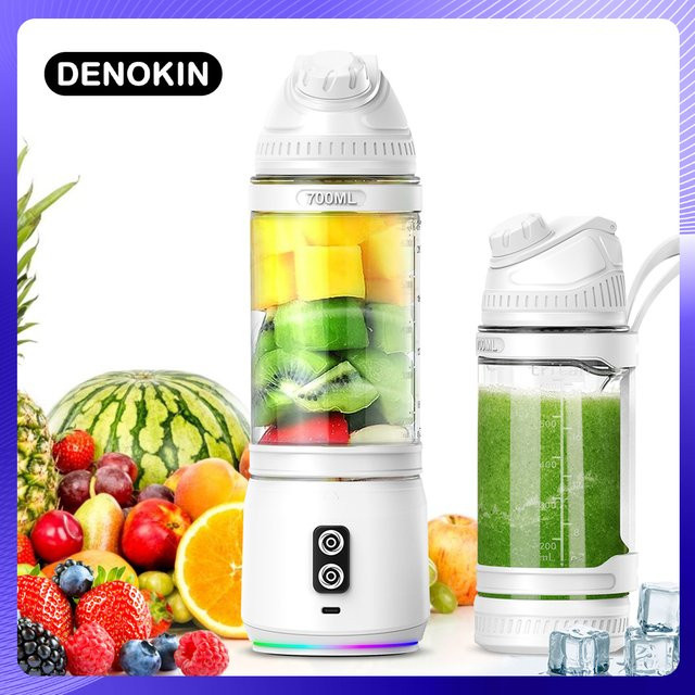 DENOKIN Tragbarer elektrischer Entsafter in Schwarz, 700 ml, USB wiederaufladbarer Mini-Mixer für Smoothies und Obst - Bild 1