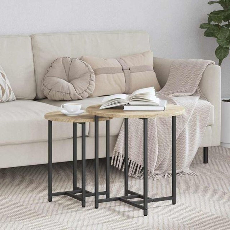 VIDAXL Beistelltisch-Set aus 2 Teilen im Industrial Design aus Holz und Metall in Schwarz und Braun - Bild 1