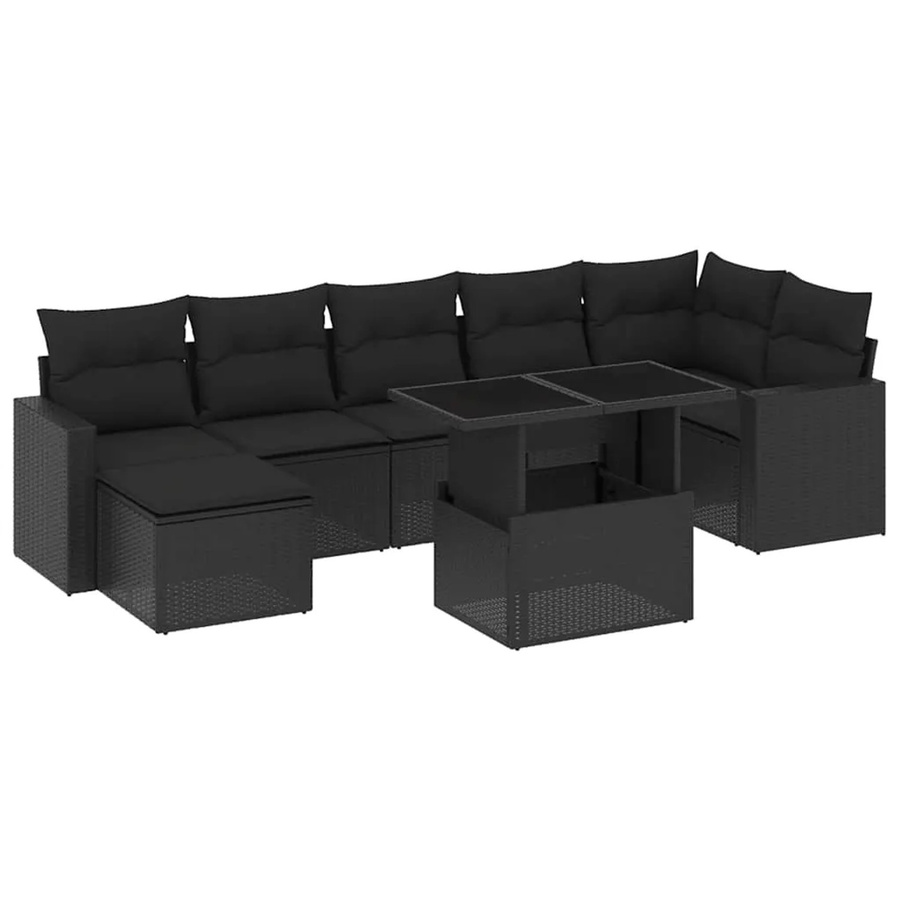 vidaXL 8-tlg Garten-Sofagarnitur in L-Form aus schwarzem PE-Rattan mit Kissen und pulverbeschichtetem Stahlgestell - Bild 2