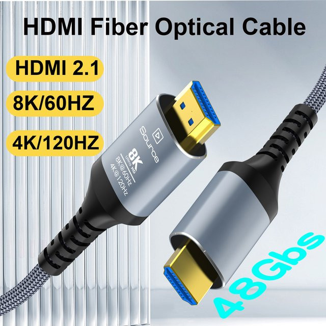 CYANMI HDMI 2.1 LWL Kabel 8K 48Gbps in Grau mit Dynamischem HDR, eARC und HDCP 2.3 für Samsung, Sony TV und PS5 - Bild 1