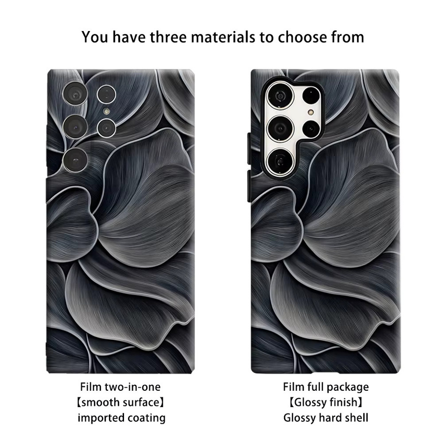 Stoßfeste Doppelschicht Handyhülle mit Monochrome Blütenblatt-Fluss Design für Samsung Galaxy S26 S25 S24 S23 Ultra Plus in Schwarz - Bild 2
