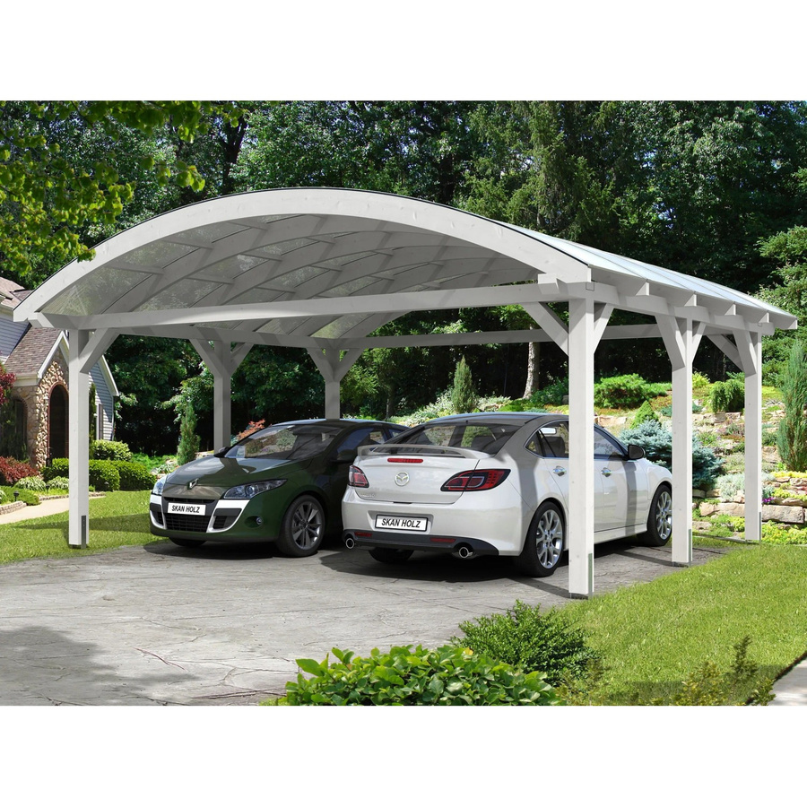 Skan Holz Carport Franken Bogendach aus Fichten-Leimholz mit Doppelstegplatten, Weiß, B/T/H: 635 x 541 x 325 cm - Bild 2