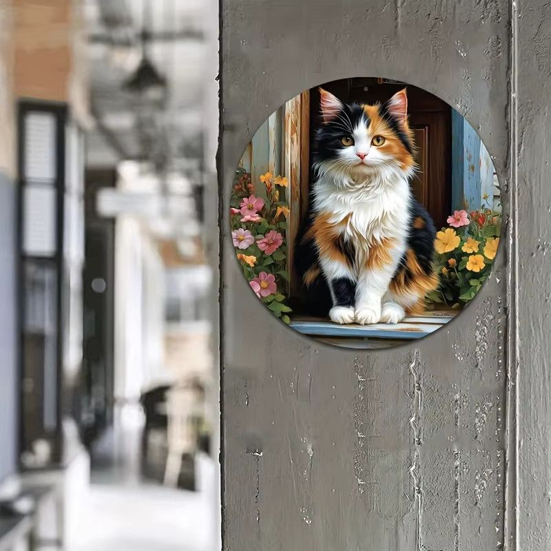 Vintage-Kaliko-Katze Wanddekoration aus Aluminium mit floralem Design von Potdemiel - Bild 2
