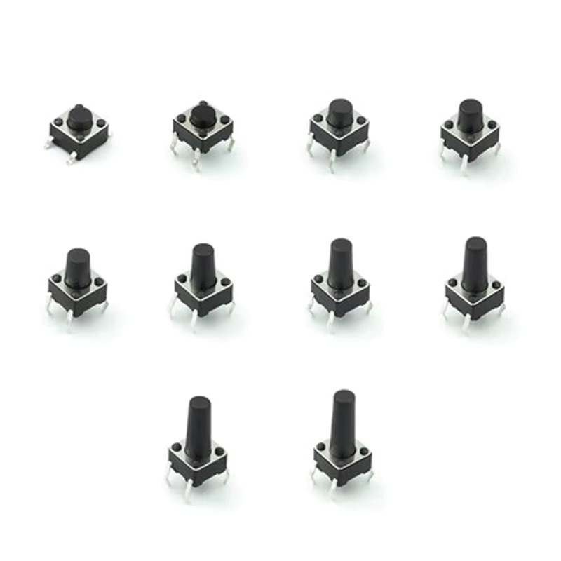 Si Tai&SH Taktiler Drucktastenschalter-Kit mit 200 Stück in 10 Modellen, DIP 4P Mikroschalter 6x6 mm, Farben: Beige und Schwarz, Höhe: 4,3 mm bis 13 mm - Bild 2