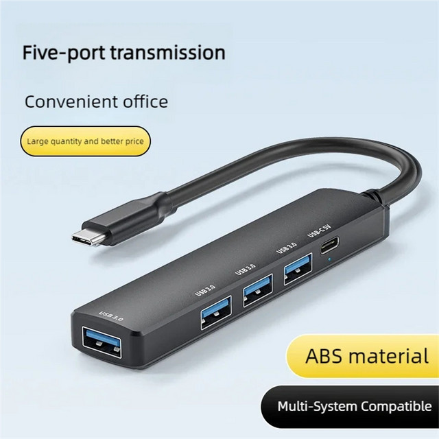 GRWIBEOU 5 in 1 USB-C Hub mit USB 3.0 und PD 65 W Ladefunktion als Multi USB Splitter Adapter OTG für Lenovo und Macbook Pro - Bild 1