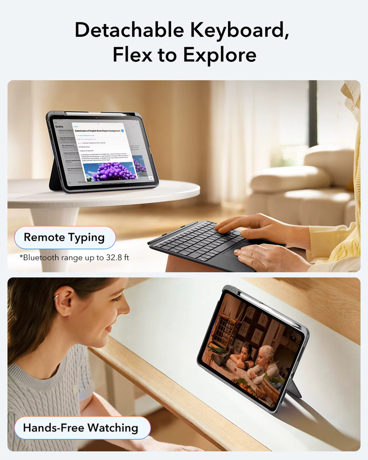 ESR Flex Tastaturhülle für iPad 12/11/10 Gen, magnetisch und abnehmbar, Farbe: Grau - Bild 3